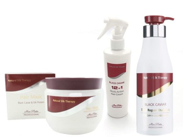 Mon Platin Black Caviar Trio ( Σαμπουάν Repair for Dry / Colored Hair 500ml, Μάσκα silk 500ml, 12in1 κρέμα 125ml)