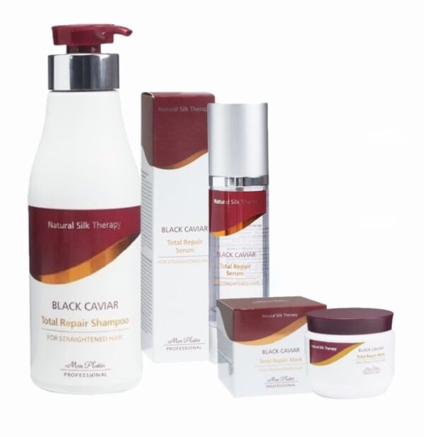 Mon Platin Black Caviar Trio Total Repair for Straightened Hair( Σαμπουάν Repair for Straightened Hair 500ml, Μάσκα Repair for Straightened Hair 500ml, Serum Total Repair for Straightened Hair 100ml)