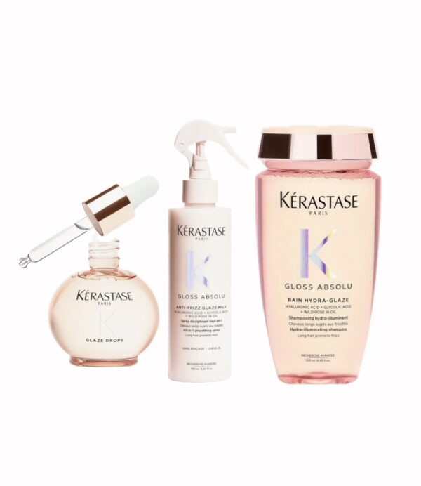 Kerastase Set Gloss Absolu ( Kérastase Gloss Absolu Bain Hydra Glaze Σαμπουάν για Λεία & Λαμπερά Μαλλιά 250ml, Kérastase Gloss Absolu Glaze Drops Έλαιο για Λεία & Λαμπερά Μαλλιά 45ml,Kérastase Gloss Absolu Anti-Frizz Glaze Milk Spray για Λεία & Λαμπερά Μαλλιά 190ml)